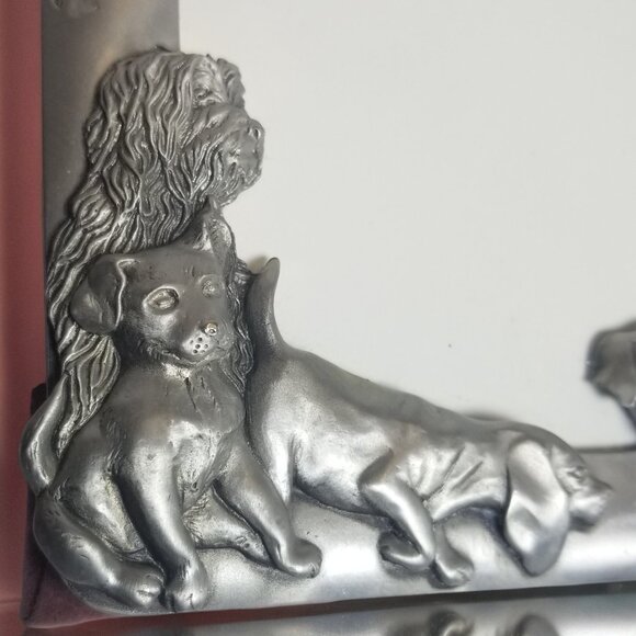 Vintage Seagull Picture Photo Frame Dogs & Puppy Pewter Pets 4x6 Silvertone 1993 - Picture 5 of 11